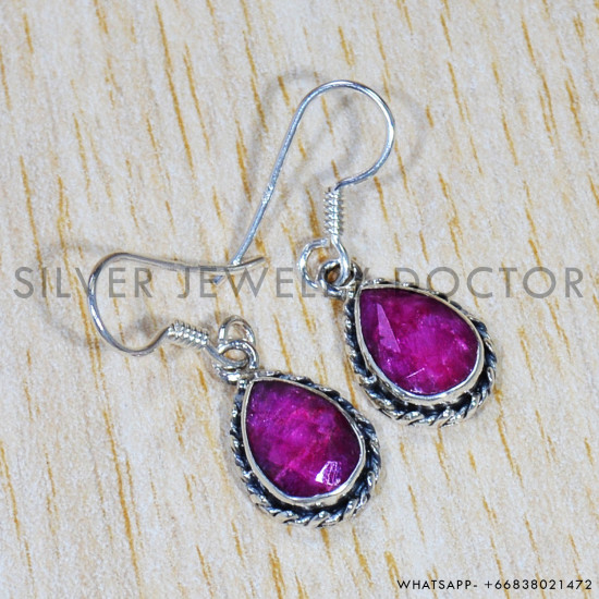 Ruby 925 Sterling Silver Earrings (SJWE-627)