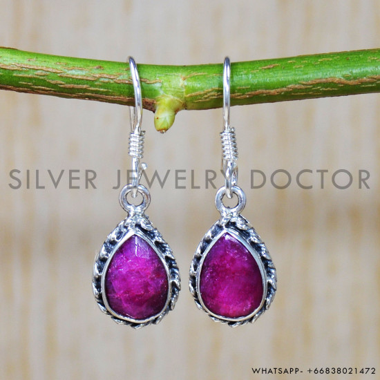 Ruby 925 Sterling Silver Earrings (SJWE-627)