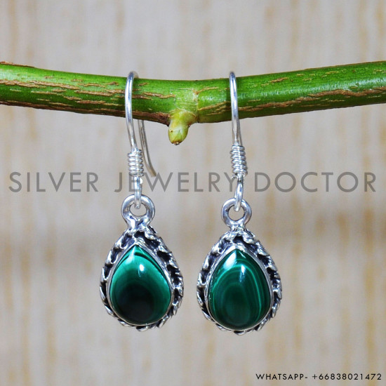 Malachite 925 Sterling Silver Earrings (SJWE-630)