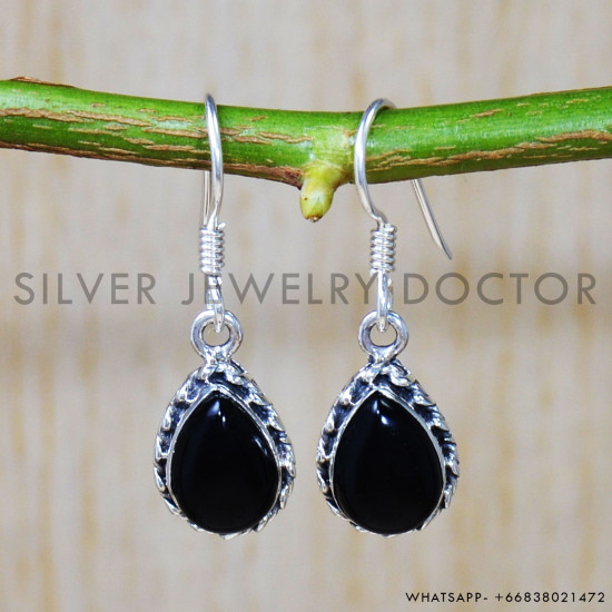 Black Onyx 925 Sterling Silver Earrings (SJWE-631)