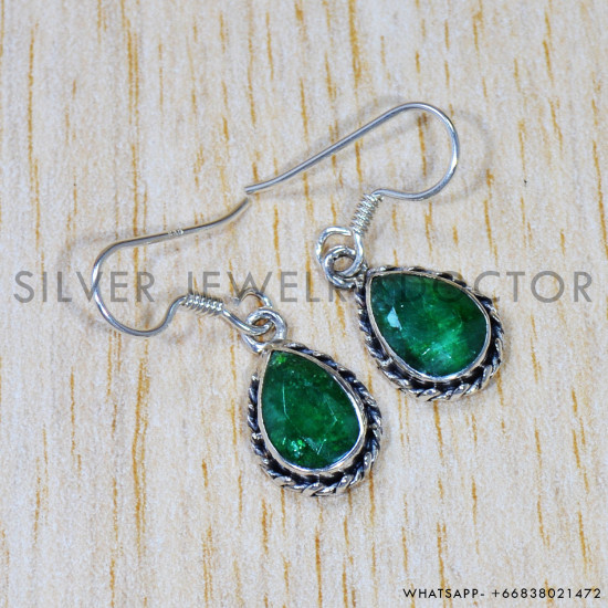 Emerald 925 Sterling Silver Earrings (SJWE-635)