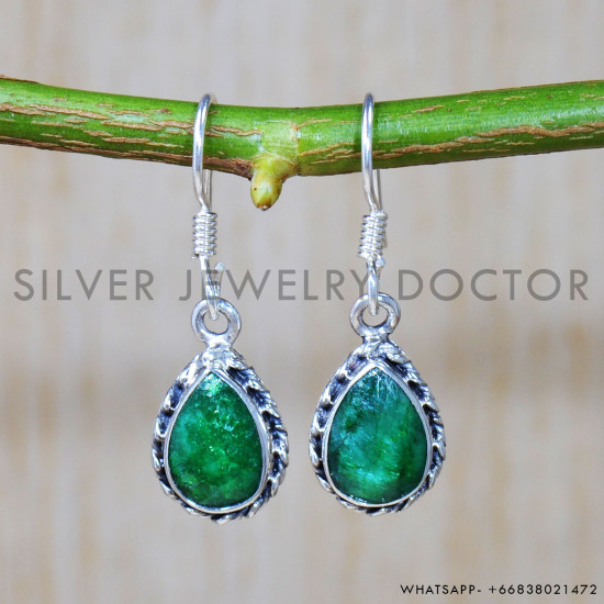 Emerald 925 Sterling Silver Earrings (SJWE-635)