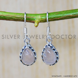 Rose Quartz 925 Sterling Silver Earrings (SJWE-636)