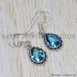 Blue Topaz 925 Sterling Silver Earrings (SJWE-637)