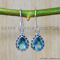 Blue Topaz 925 Sterling Silver Earrings (SJWE-637)