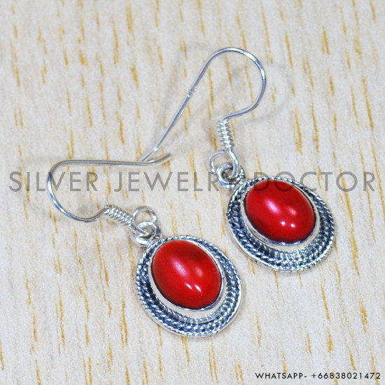 Coral 925 Sterling Silver Earrings (SJWE-643)