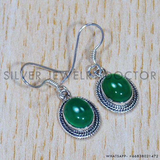 Green Onyx 925 Sterling Silver Earrings (SJWE-649) Green Onyx 925 Sterling Silver Earrings (SJWE-649)