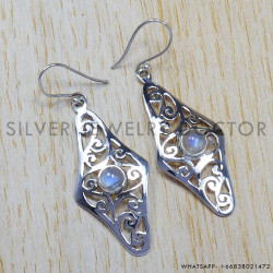 Rainbow Moonstone 925 Sterling Silver Earrings (SJWE-65) Rainbow Moonstone 925 Sterling Silver Earrings (SJWE-65)