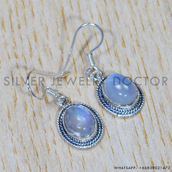Rainbow Moonstone 925 Sterling Silver Earrings (SJWE-651) Rainbow Moonstone 925 Sterling Silver Earrings (SJWE-651)