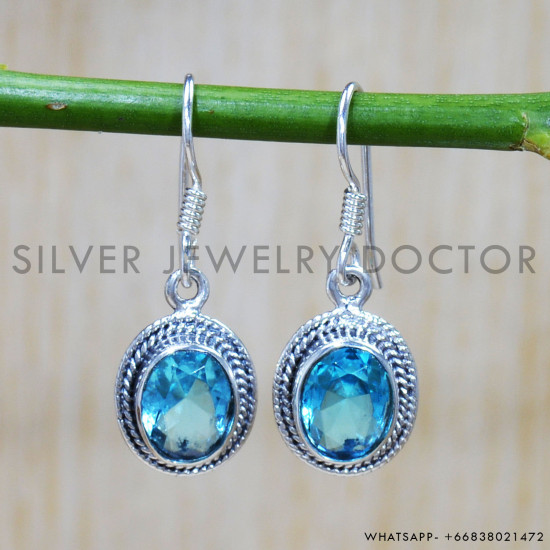 Blue Topaz 925 Sterling Silver Earrings (SJWE-654) Blue Topaz 925 Sterling Silver Earrings (SJWE-654)