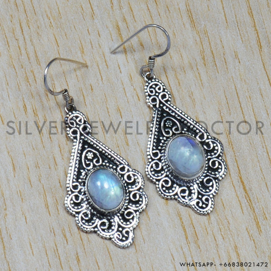 Rainbow Moonstone 925 Sterling Silver Earrings (SJWE-66) Rainbow Moonstone 925 Sterling Silver Earrings (SJWE-66)