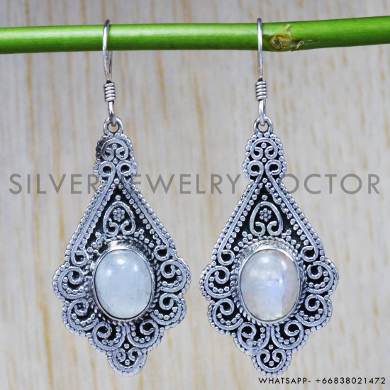 Rainbow Moonstone 925 Sterling Silver Earrings (SJWE-66) Rainbow Moonstone 925 Sterling Silver Earrings (SJWE-66)