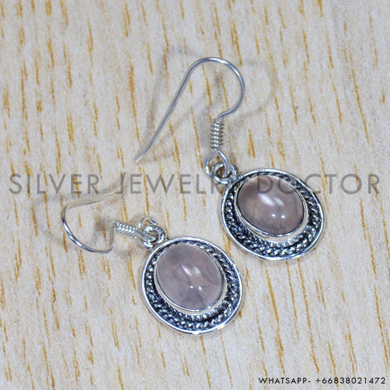 Rose Quartz 925 Sterling Silver Earrings (SJWE-675) Rose Quartz 925 Sterling Silver Earrings (SJWE-675)