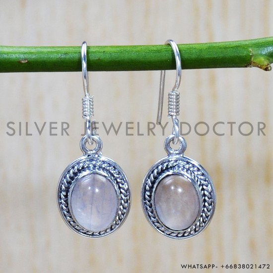 Rose Quartz 925 Sterling Silver Earrings (SJWE-675) Rose Quartz 925 Sterling Silver Earrings (SJWE-675)