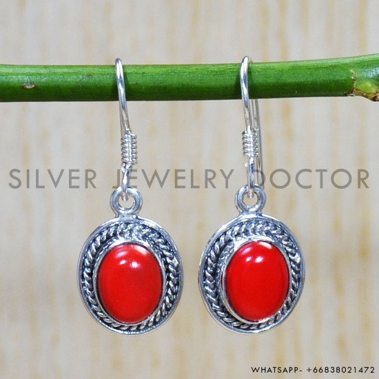 Coral 925 Sterling Silver Earrings (SJWE-676) Coral 925 Sterling Silver Earrings (SJWE-676)