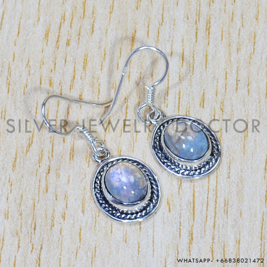 Rainbow Moonstone 925 Sterling Silver Earrings (SJWE-677) Rainbow Moonstone 925 Sterling Silver Earrings (SJWE-677)
