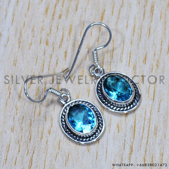 Blue Topaz 925 Sterling Silver Earrings (SJWE-685) Blue Topaz 925 Sterling Silver Earrings (SJWE-685)