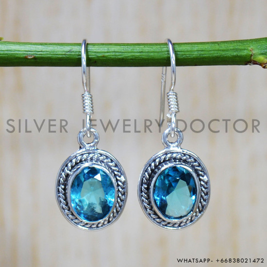 Blue Topaz 925 Sterling Silver Earrings (SJWE-685) Blue Topaz 925 Sterling Silver Earrings (SJWE-685)
