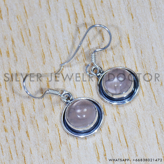 Rose Quartz 925 Sterling Silver Earrings (SJWE-687) Rose Quartz 925 Sterling Silver Earrings (SJWE-687)