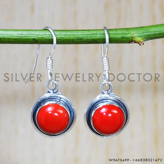 Coral 925 Sterling Silver Earrings (SJWE-692)