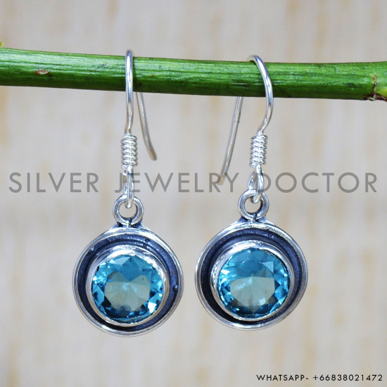 Blue Topaz 925 Sterling Silver Earrings (SJWE-700) Blue Topaz 925 Sterling Silver Earrings (SJWE-700)