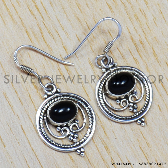 Black Onyx 925 Sterling Silver Earrings (SJWE-71) Black Onyx 925 Sterling Silver Earrings (SJWE-71)