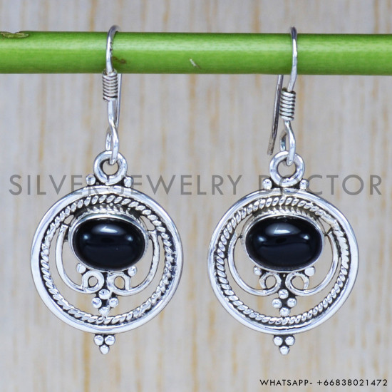 Black Onyx 925 Sterling Silver Earrings (SJWE-71) Black Onyx 925 Sterling Silver Earrings (SJWE-71)