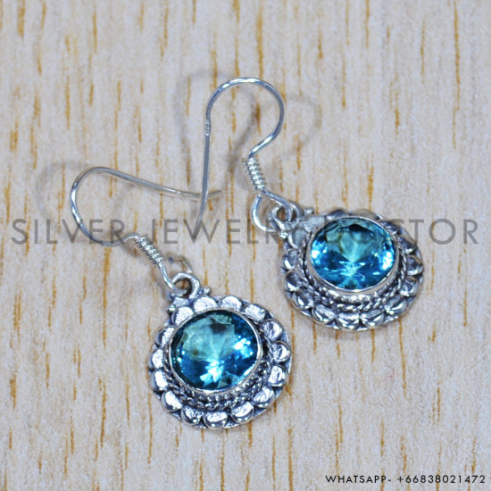 Blue Topaz 925 Sterling Silver Earrings (SJWE-716) Blue Topaz 925 Sterling Silver Earrings (SJWE-716)