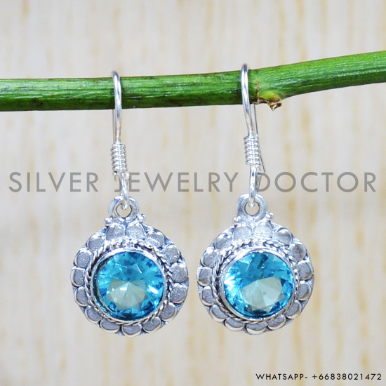 Blue Topaz 925 Sterling Silver Earrings (SJWE-716) Blue Topaz 925 Sterling Silver Earrings (SJWE-716)