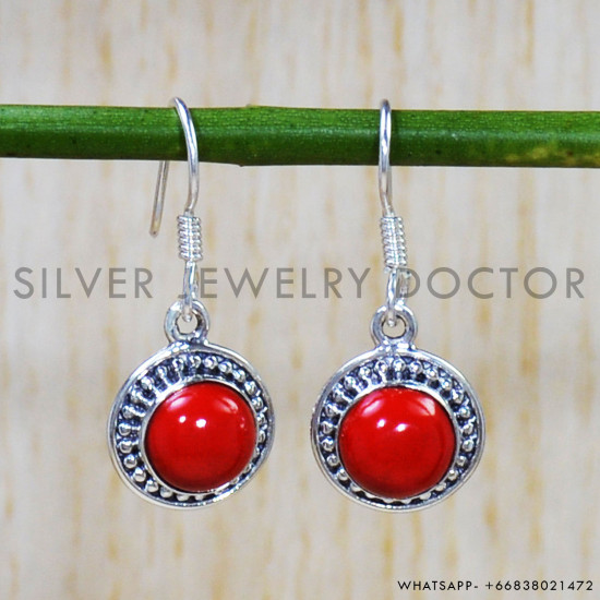 Coral 925 Sterling Silver Earrings (SJWE-724)