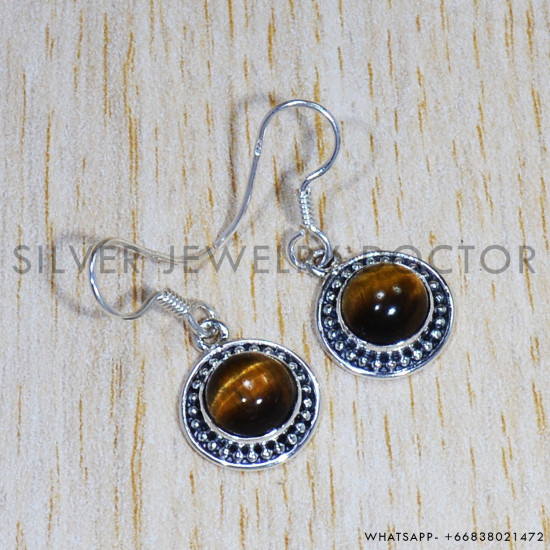 Tiger Eye 925 Sterling Silver Earrings (SJWE-728)