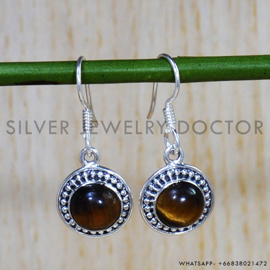 Tiger Eye 925 Sterling Silver Earrings (SJWE-728)