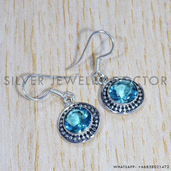 Blue Topaz 925 Sterling Silver Earrings (SJWE-732) Blue Topaz 925 Sterling Silver Earrings (SJWE-732)