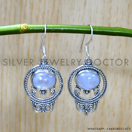 Nice Rainbow Moonstone 925 Sterling Silver Exclusive Jewelry Earrings SJWE-742