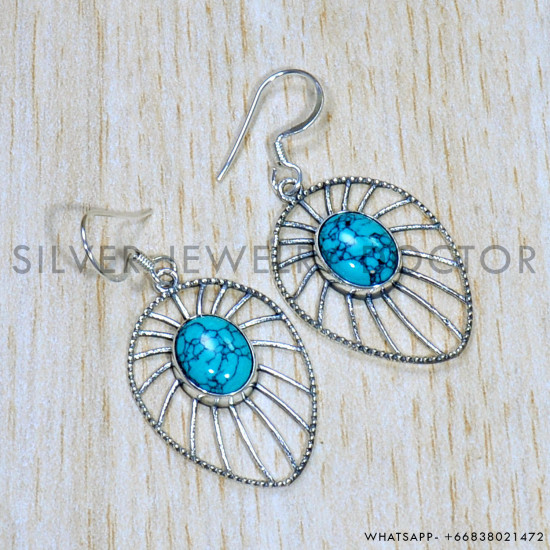 Turquoise 925 Sterling Silver Earrings (SJWE-744) Turquoise 925 Sterling Silver Earrings (SJWE-744)