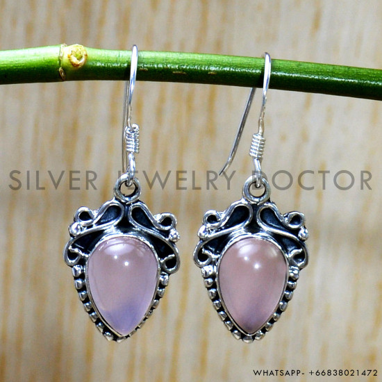 925 Sterling Silver Wholesale Price Jewelry Rose Quartz Gemstone Earrings SJWE-752