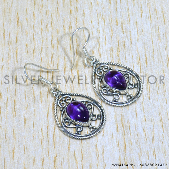 Amethyst 925 Sterling Silver Earrings (SJWE-764)