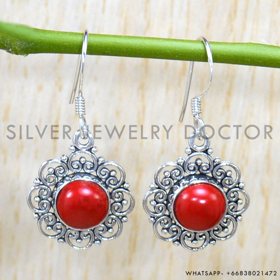 Coral 925 Sterling Silver Earrings (SJWE-769)