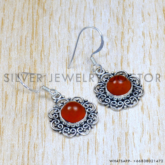 Carnelian 925 Sterling Silver Earrings (SJWE-770)