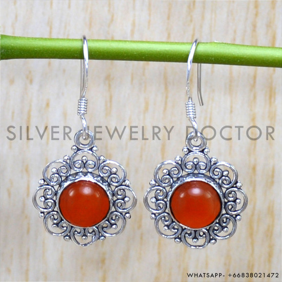 Carnelian 925 Sterling Silver Earrings (SJWE-770)