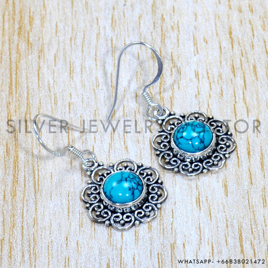 Turquoise 925 Sterling Silver Earrings (SJWE-771)