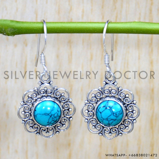 Turquoise 925 Sterling Silver Earrings (SJWE-771)