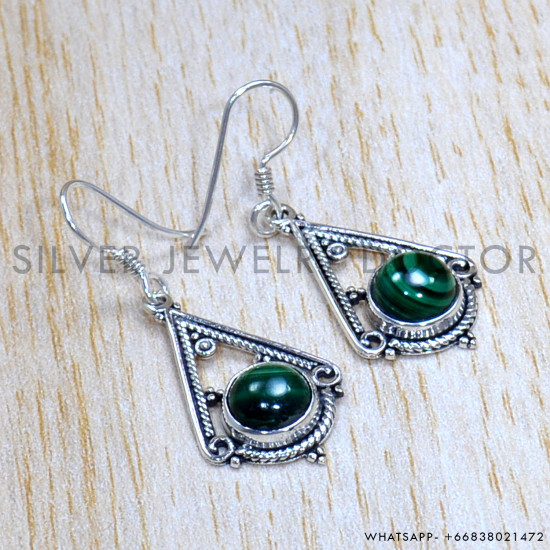 Malachite 925 Sterling Silver Earrings (SJWE-773)