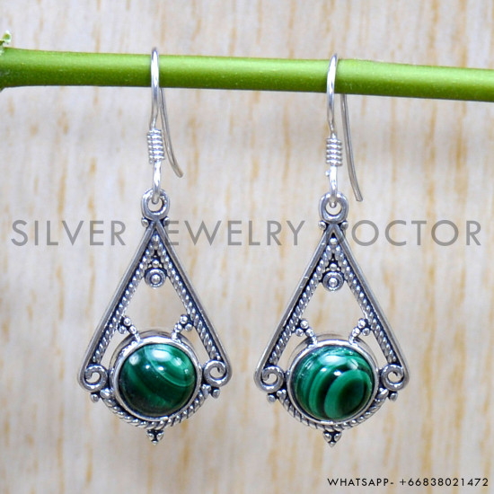 Malachite 925 Sterling Silver Earrings (SJWE-773)