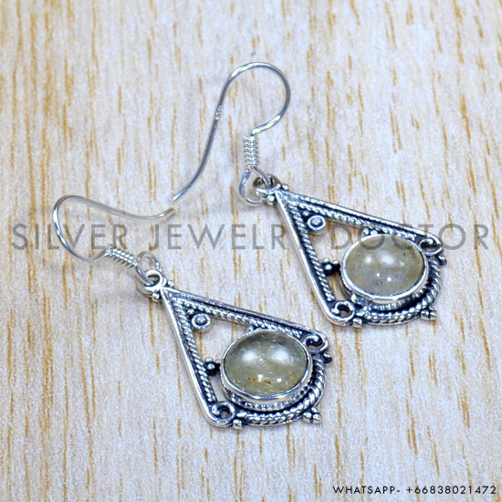 Golden Rutile 925 Sterling Silver Earrings (SJWE-775)