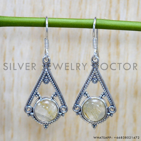 Golden Rutile 925 Sterling Silver Earrings (SJWE-775)