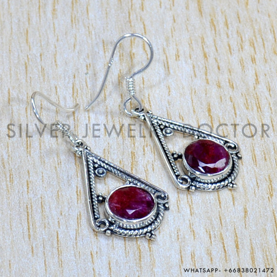 Ruby 925 Sterling Silver Earrings (SJWE-776)