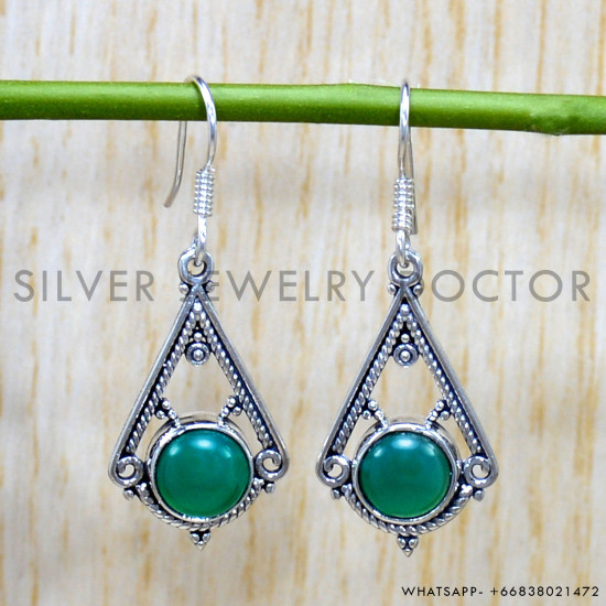Green Onyx 925 Sterling Silver Earrings (SJWE-778)