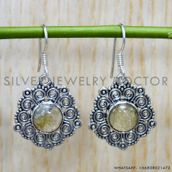 Golden Rutile 925 Sterling Silver Earrings (SJWE-779)