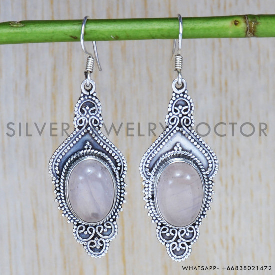 Rose Quartz 925 Sterling Silver Earrings (SJWE-78) Rose Quartz 925 Sterling Silver Earrings (SJWE-78)